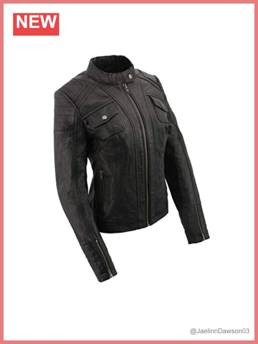 Women's Sheep Skin Leather Quilted Moto Jacket Zip Up Casual Coat